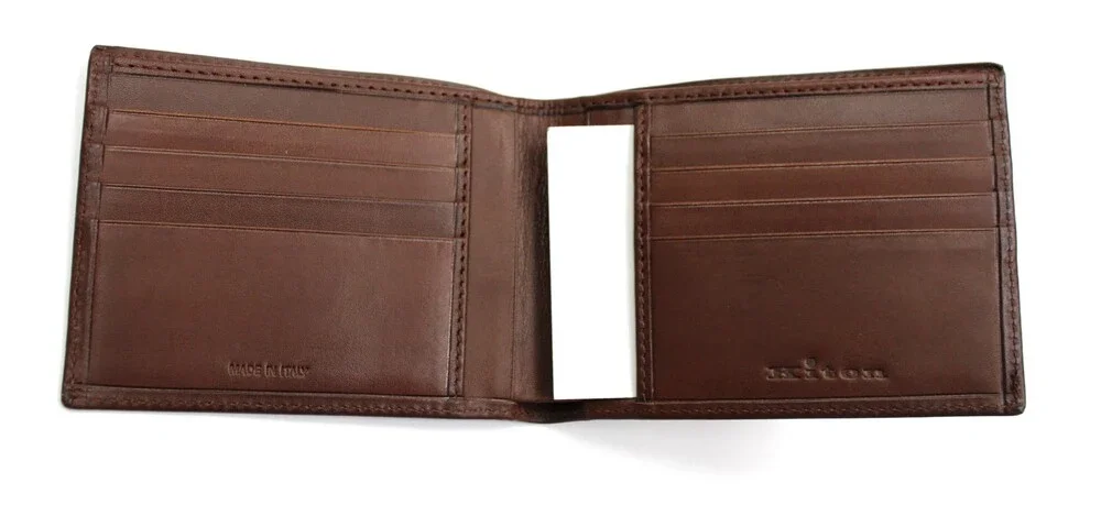 Kiton Wallet Mens Brown Leather Bifold Italy Card Holder Slim New with Box